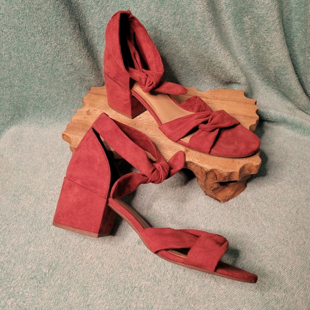 Lucky Brand Red Suede Block Heel Sandals